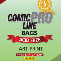 ART PRINT Crystal Clear 2 mil PRO Comic Bags 11 1/4" x 17 1/4" w/ 2" flap (100 pk)