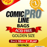 Crystal Clear 2 mil PRO Comic Bags - GOLDEN AGE SIZE - 7 5/8" x 10 1/2" w/ 2" flap (100 pk) - Mutant Beaver Comics