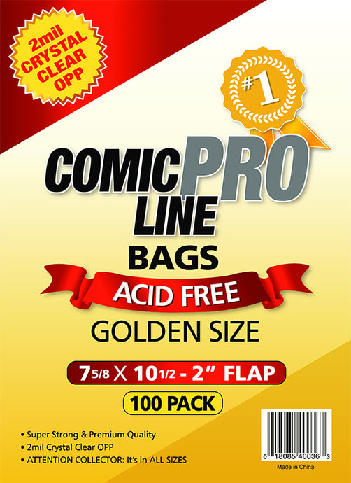 Crystal Clear 2 mil PRO Comic Bags - GOLDEN AGE SIZE - 7 5/8