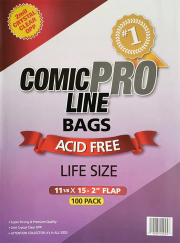 LIFE SIZE Crystal Clear 2 mil PRO Comic Bags 11 1/8